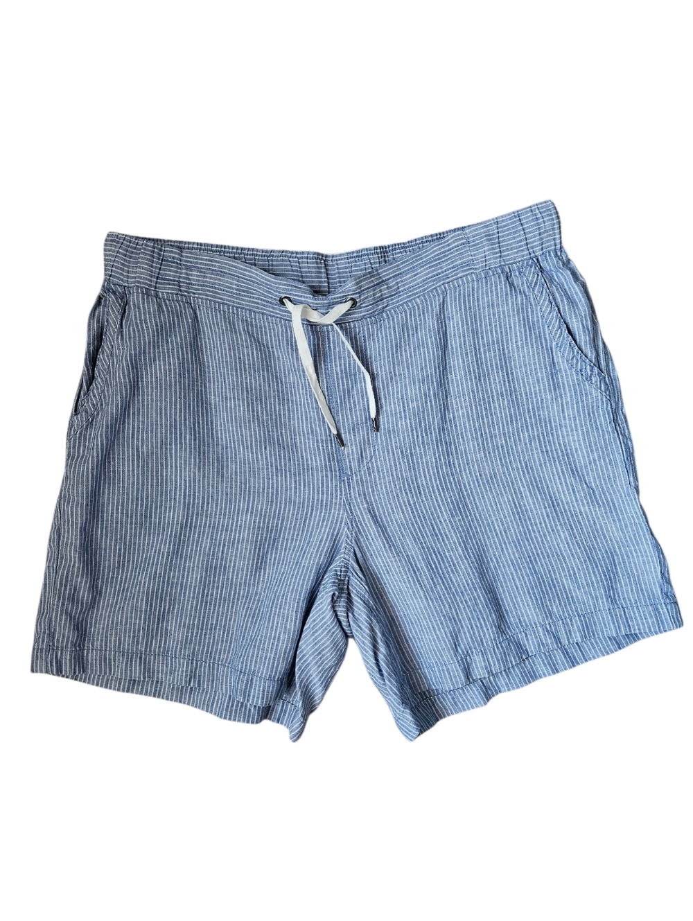 L.L.BEAN Blue Striped Linen Lakewashed Dock Drawstring Mid Rise Shorts | SZ 14